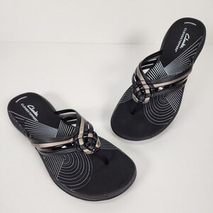 Clarks Womens Size‎ 9M CloudSteppers Comfort Thong Sandals Black Excellent Cond